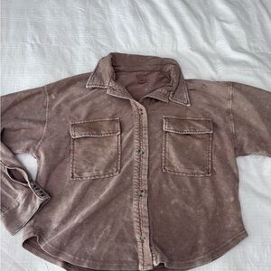 Francesca's Collections Brown Button-Down Shirt Jacket
